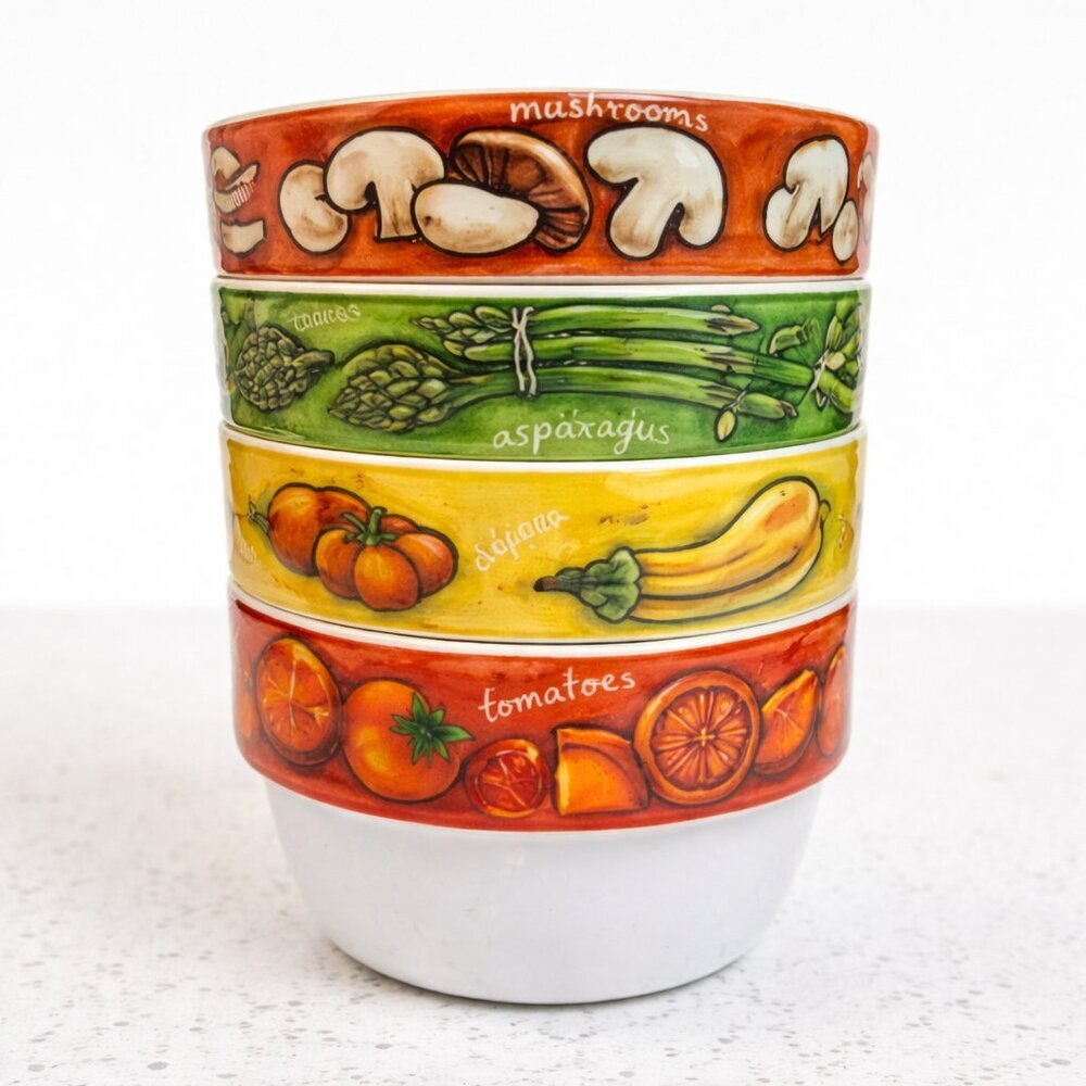 Jo!e By MSC International Stackable Vegetable Design Bowls 16 Oz Lot Of 4.